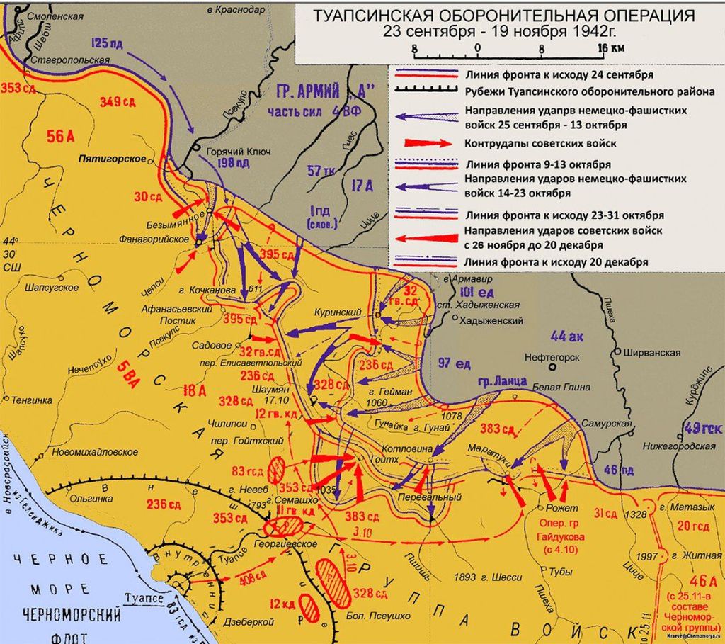 Линия фронта на Кавказе в 1942