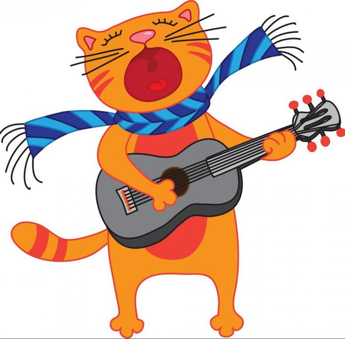singing-cat-plays-guitar-on-white-background-vector-4412767